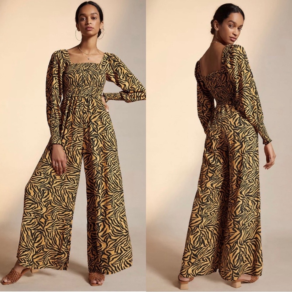 NWT ANTHROPOLOGIE Kachel Tiger- Striped Jumpsuit US 6